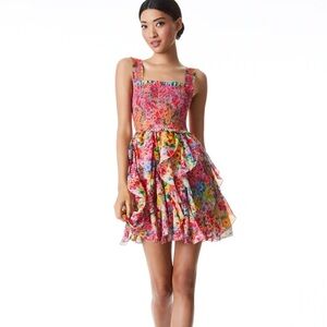 Alice & Olivia JOCELYN SMOCKED MINI DRESS size 2 NWT.